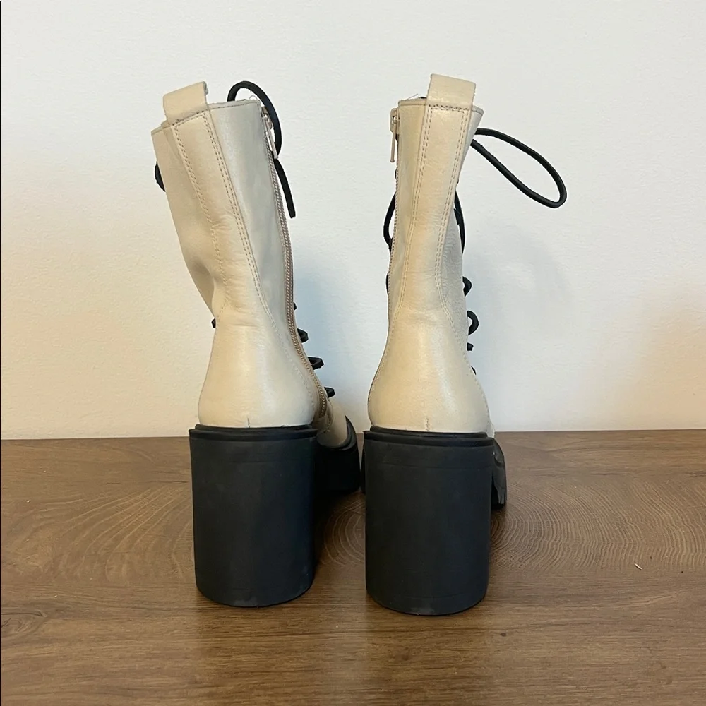 Free People Dylan Lace-Up Boots Platform Heel Ivory White Leather EU 38 US 8 - Picture 8 of 14